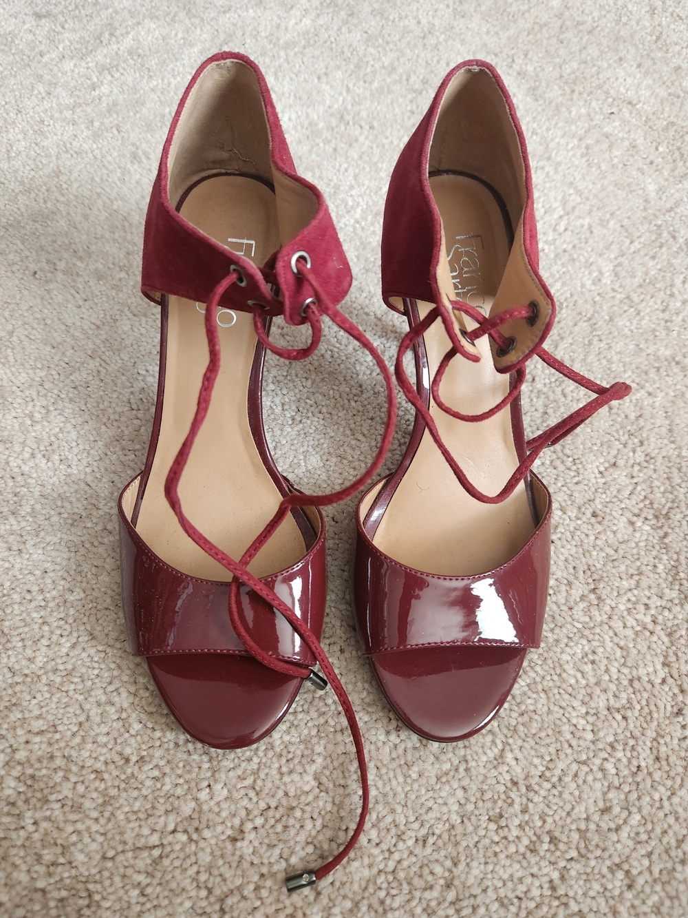 Women's Burgundy Lace-Up Patent and Suede Sandals